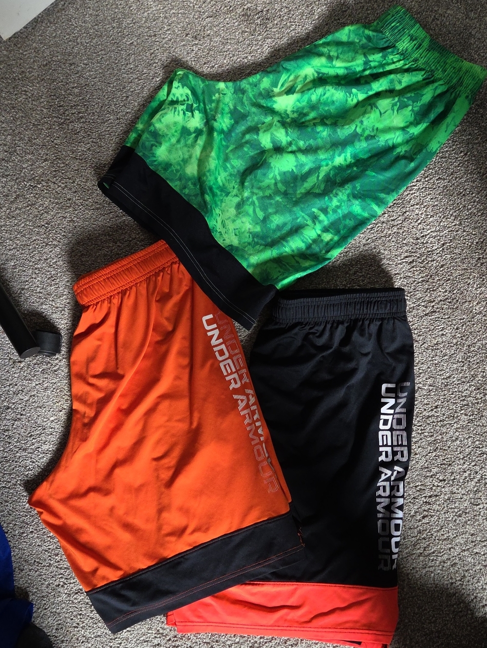 Under Armour Men's Athletic Shorts - Bright Orange, Black & Green Tie-Dye